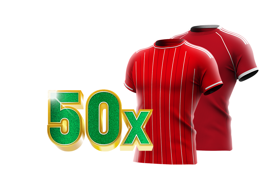 50x in het groen met rood-witte voetbalshirts van Nottingham Forest en Liverpool