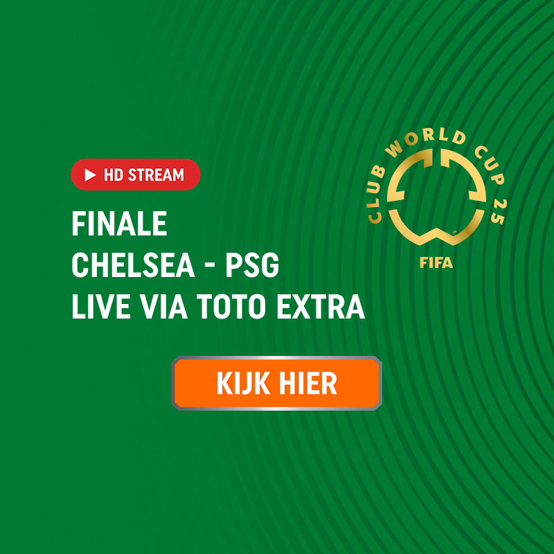 Advertentie voor de livestream van de WK voor clubs finale Chelsea - PSG via TOTO Extra