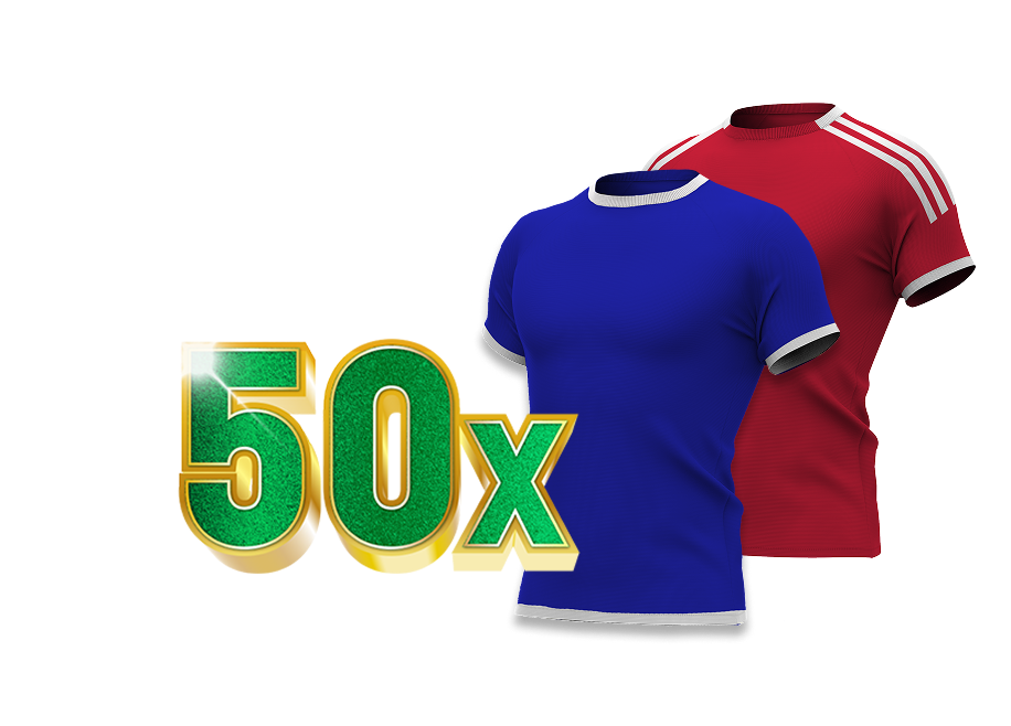 50x met in de achtergrond shirts van Chelsea (blauw) en Liverpool (rood)