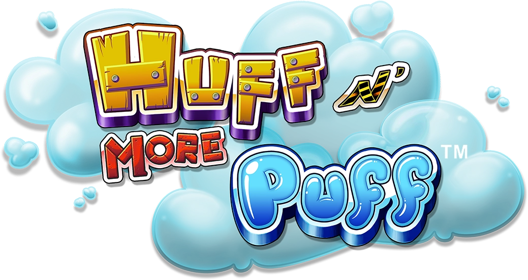 HUFF n' MORE PUFF logo op een lichtblauwe achtergrond met wolkjes