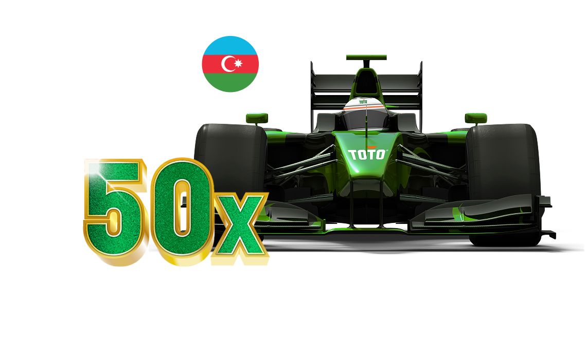 Groene TOTO raceauto met 50x vermenigvuldiger en vlag van Azerbeidzjan