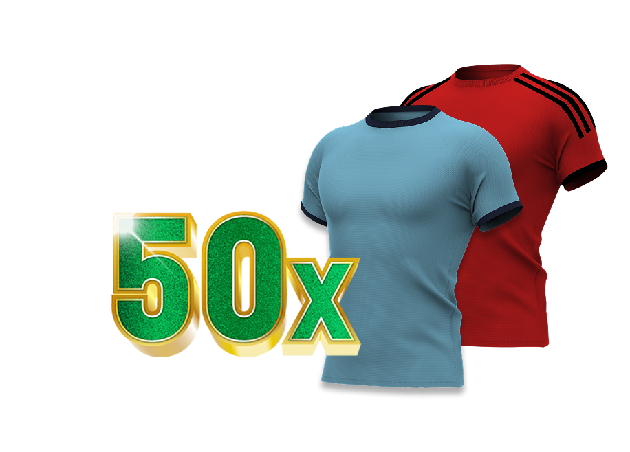 50x actie met T-shirts in rood en blauw