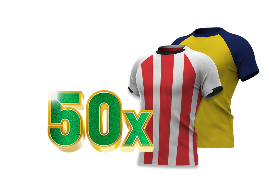 50x je inleg welkomstbonus met in de achtergrond shirts van PSV en Union Sint-Gilles