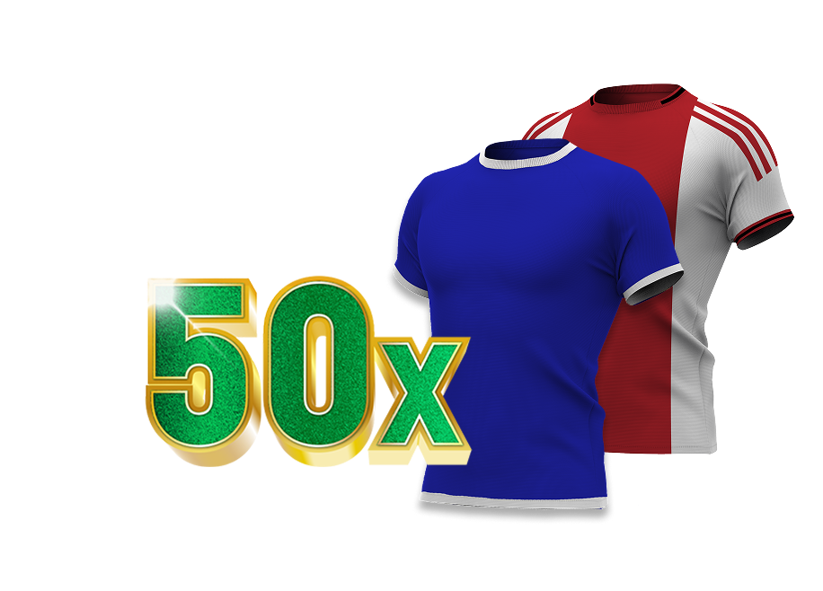 50x met blauw shirt van Chelsea en rood-wit shirt van Ajax
