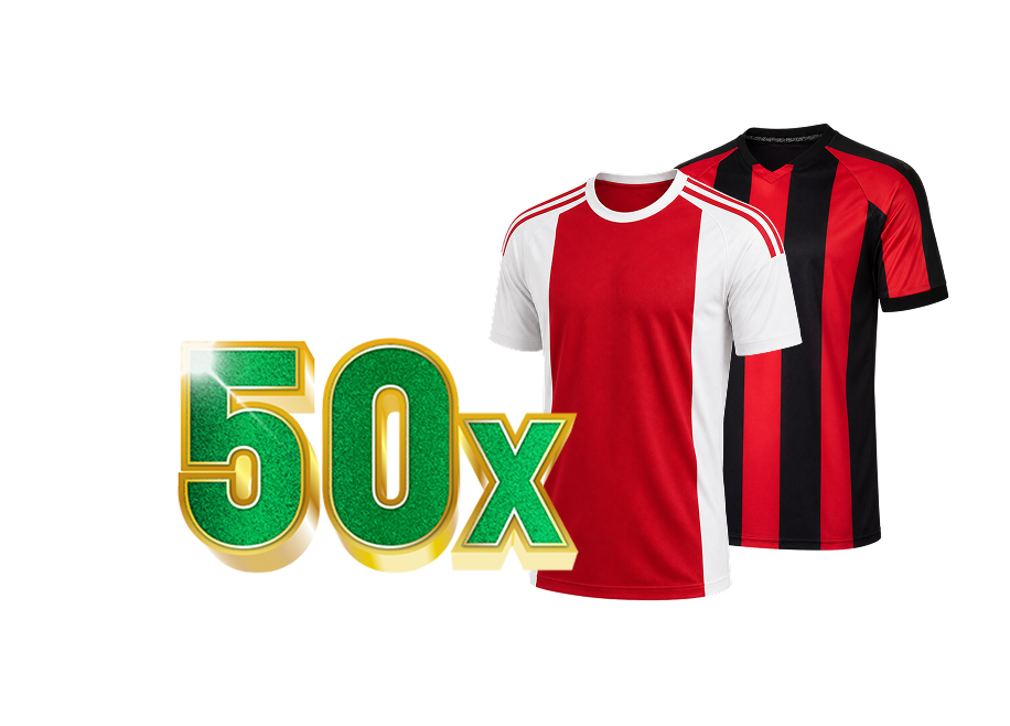 50x voetbalshirts in rood wit en zwart rood