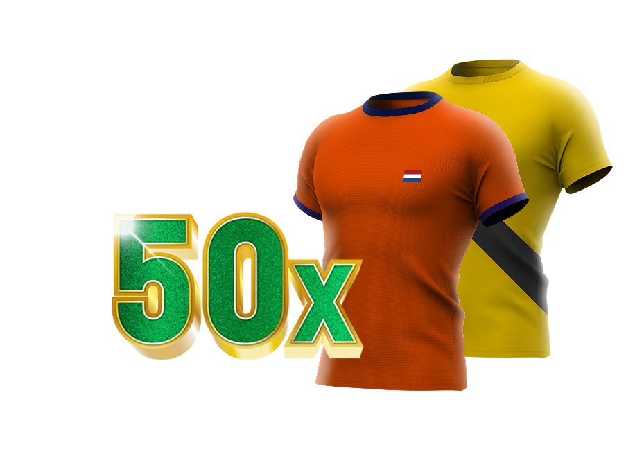 50x tekst in groen met shirts van Nederland en Ecuador