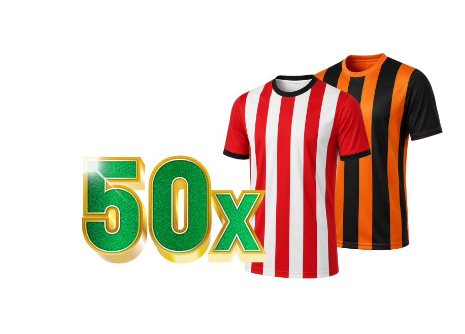 50x voetbalshirts rood wit en oranje zwart gestreept