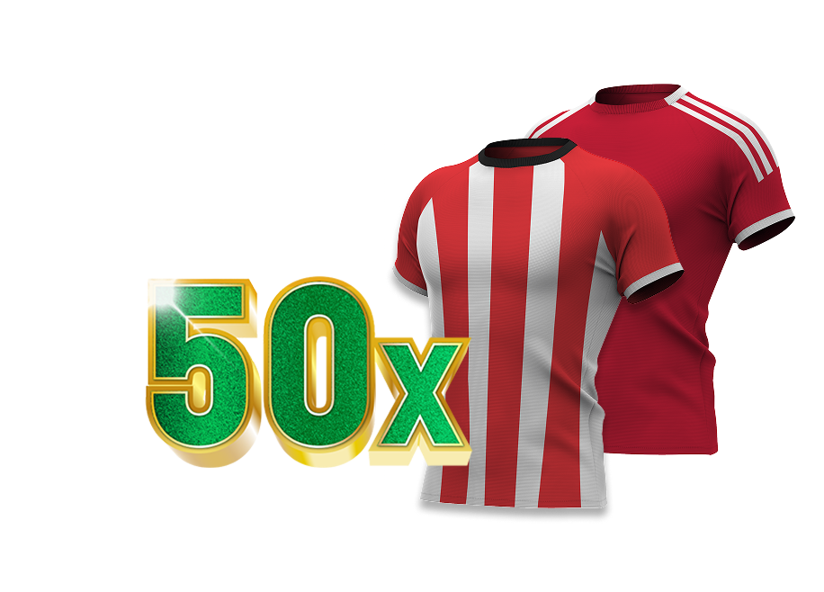 TOTO 50 keer rood-witte (Brentford) en rode sportshirts (Liverpool)