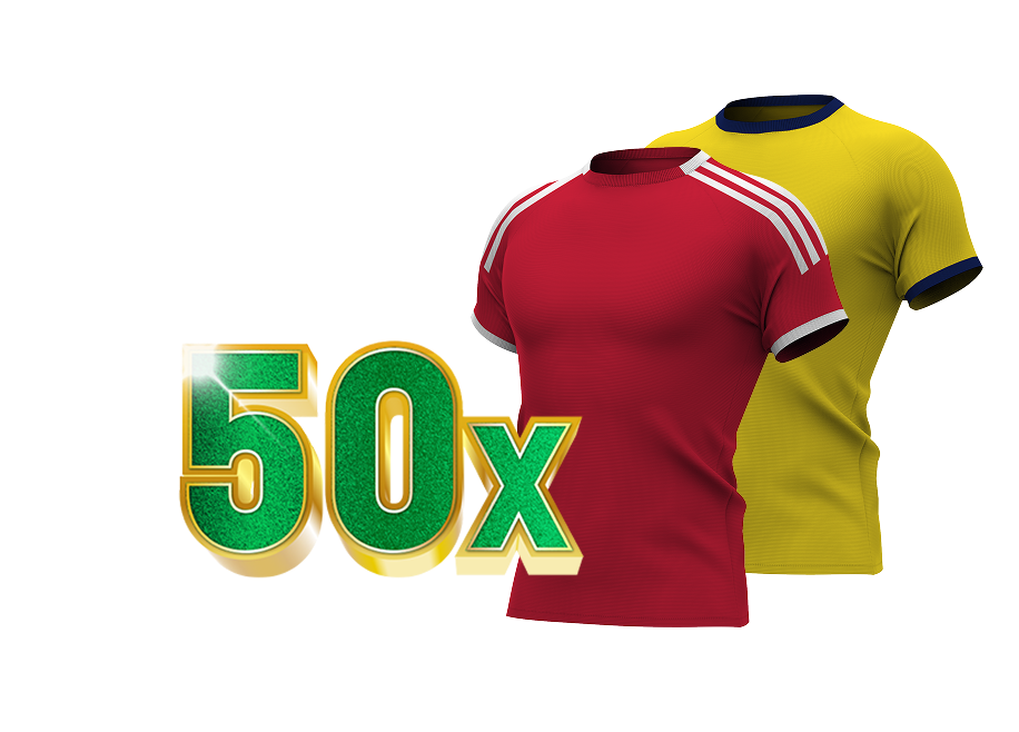 50x met voetbalshirts in rood van Liverpool en geel van Wolverhampton Wanderers