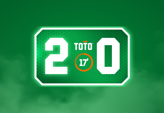 TOTO scorebord met 2-0 en 17 minuten gespeeld