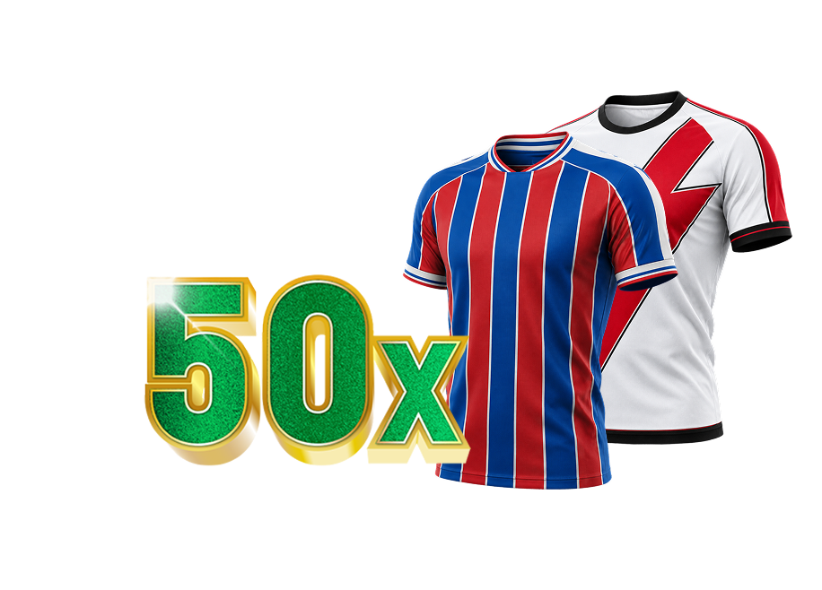 50x in tekst met shirts van Crystal Palace en Rayo Vallecano