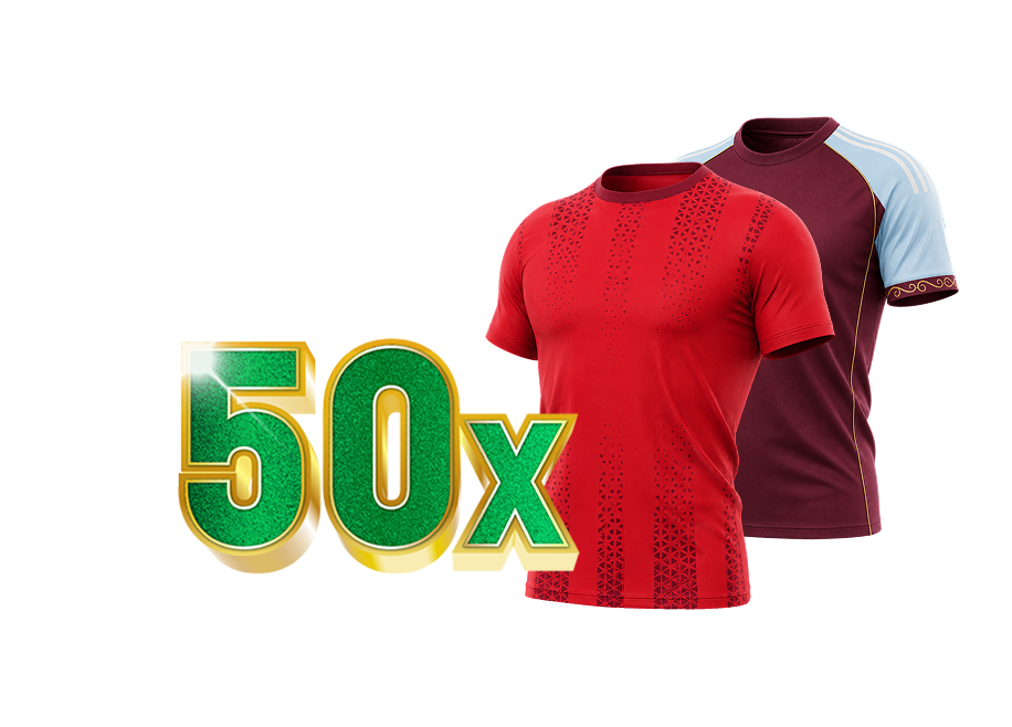50x in tekst met voetbalshirts van Freiburg en Aston Villa