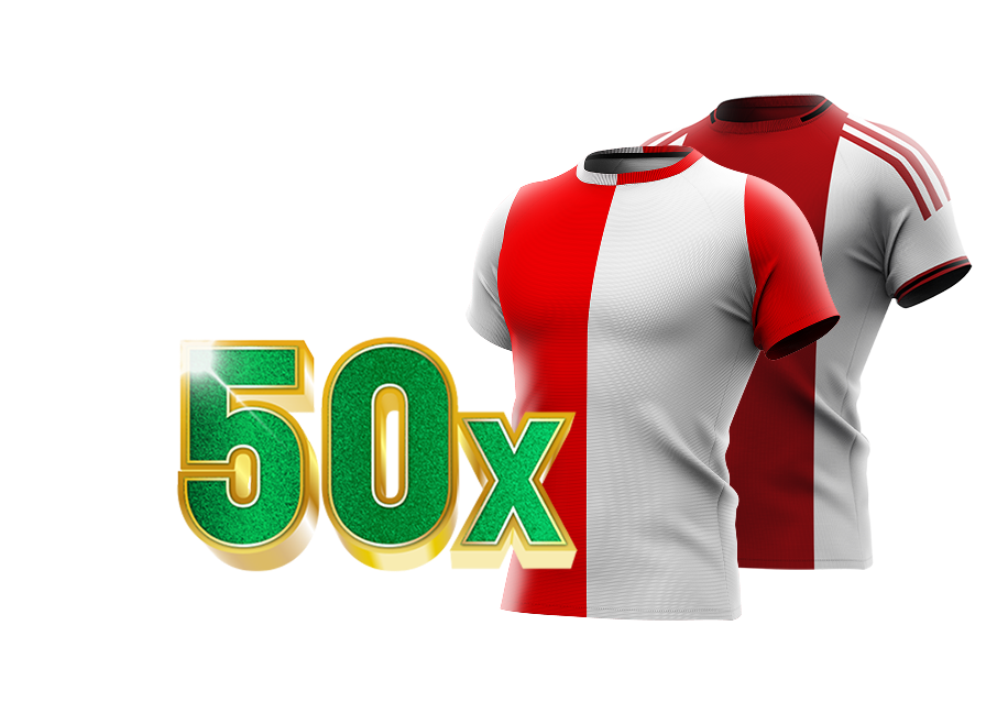 50x tekst in het groen met shirts van Feyenoord en Ajax