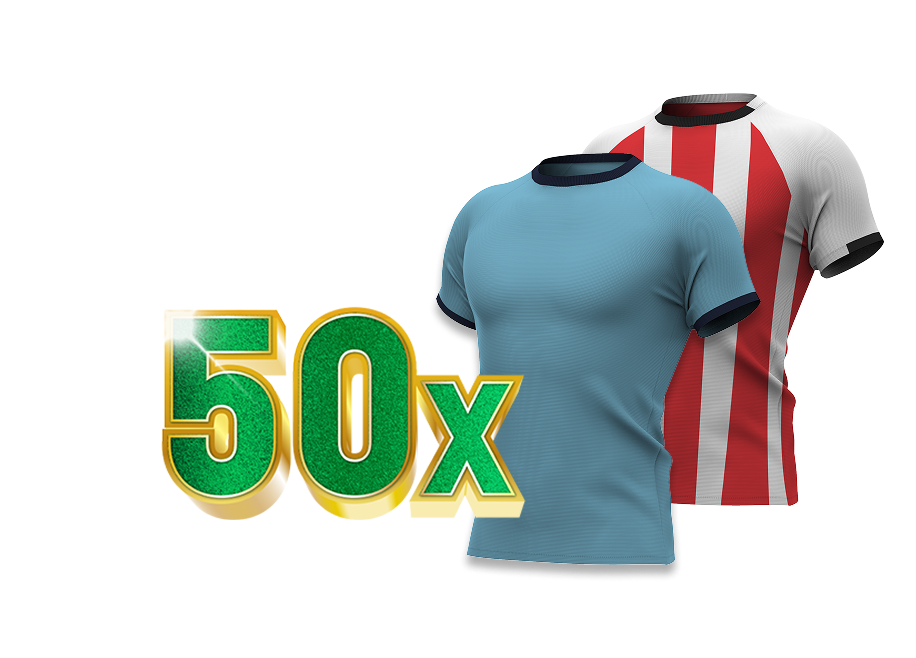 50x sport shirts in blauw (Napoli) en rood-wit gestreept (PSV)