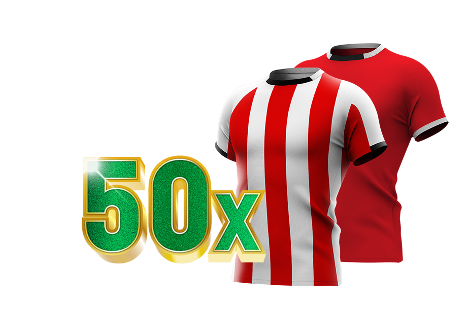 50x tekst in het groen met voetbalshirts van PSV en AZ