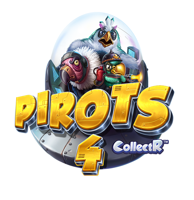 Logo van de gokkast PIROTS 4 CollectR met kleurrijke vogels en een ei.