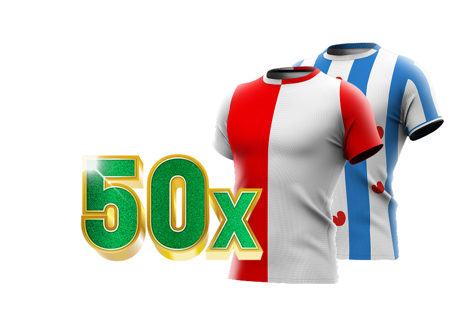 50x promotie met voetbalshirts van Feyenoord en SC Heerenveen