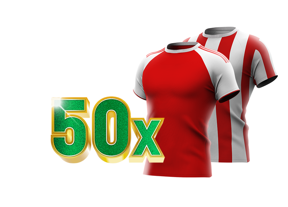 50x in tekst met shirts van Arsenal en Atlético Madrid