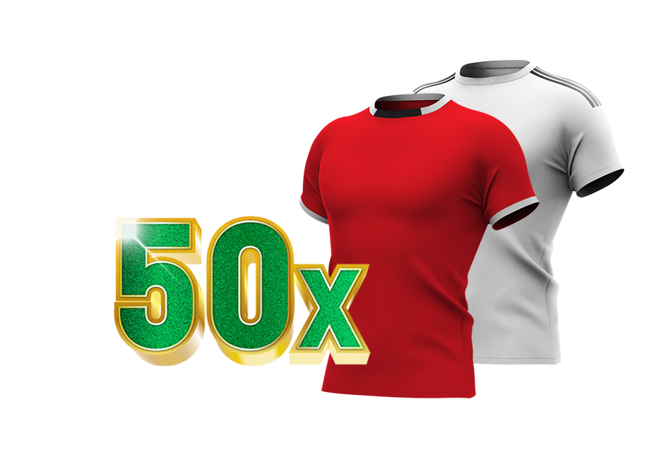 50x in groene letters met sportshirts in rood van AZ en wit van FC Noah