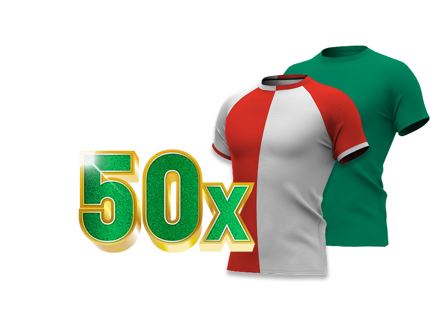 50x TOTO Sport shirts in rood wit (Feyenoord) en groen (Panathinaikos)
