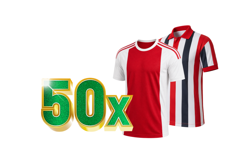 50x voetbalshirts in rood-wit en rood-wit-blauw
