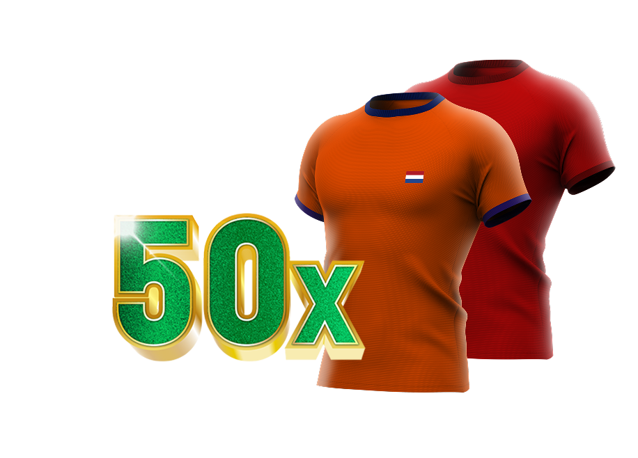 50x in groene tekst met shirts van Nederland en Noorwegen